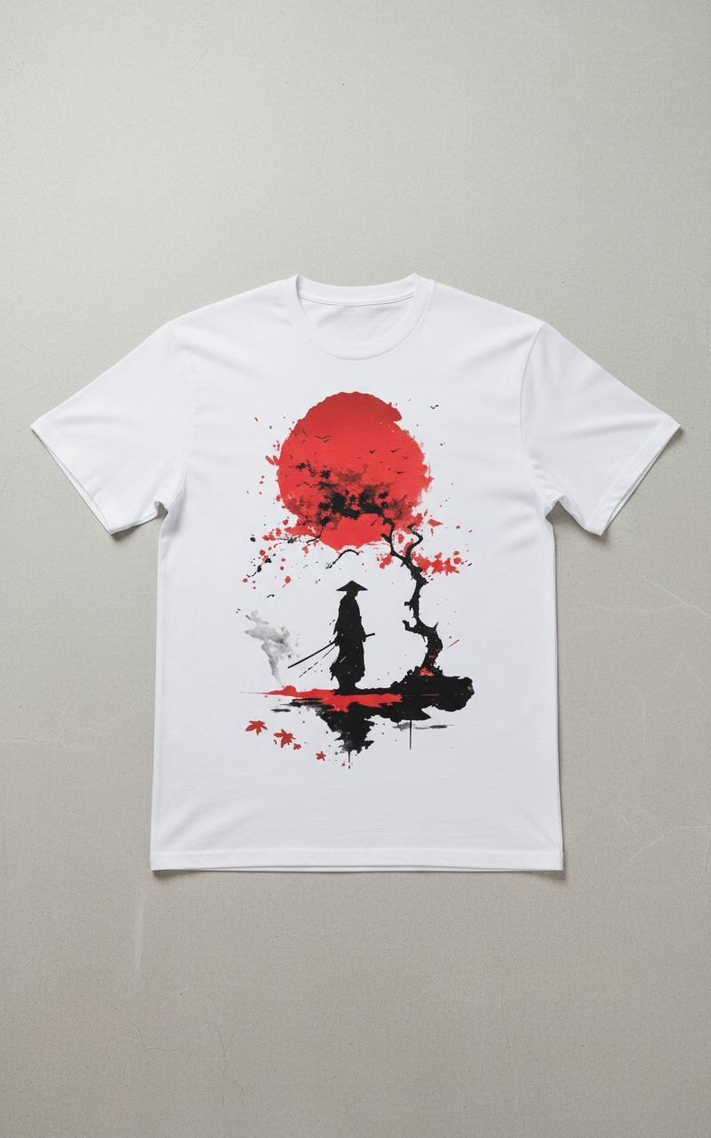 UNISEX WHITE RED MOON SAMURAI OVERSIZE FIT TSHIRT