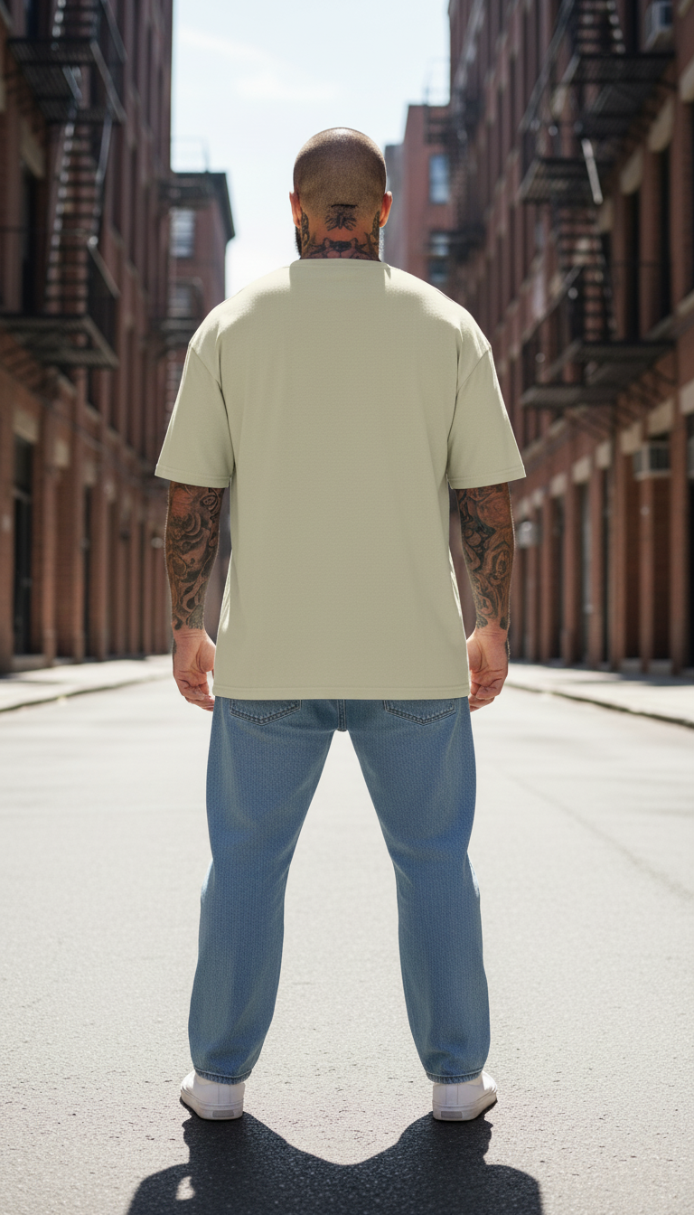 UNISEX BEIGE  SKULL MONK OVERSIZE FIT TSHIRT