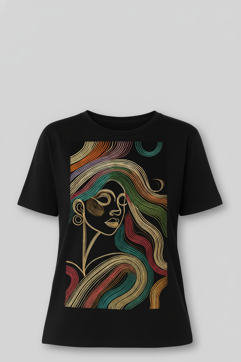 WOMEN'S BLACK  ABSTRACT BEAUTY REULAR FIT TSHRT