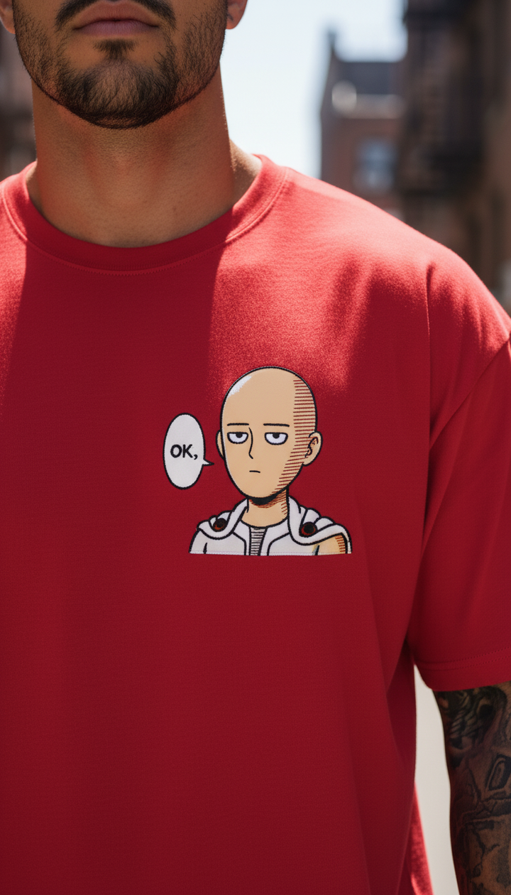 UNISEX RED SAITAMA OVERSIZE FIT TSHIRT