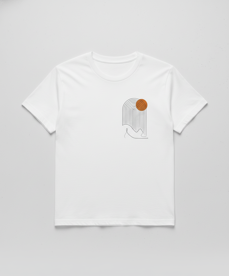 WOMEN'S WHITE GEOMETRIC SUN REGULAR FIT TSHIRT