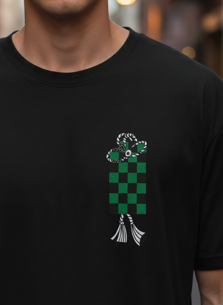 UNISEX BLACK TANJIRO'S CHECK OVERSIZE FIT TSHIRT