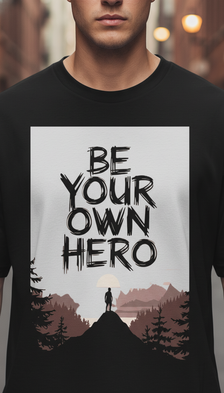 UNISEX BLACK BE YOUR OWN HERO OVERSIZE FIT TSHIRT