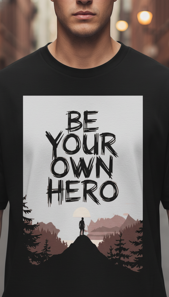 UNISEX BLACK BE YOUR OWN HERO OVERSIZE FIT TSHIRT