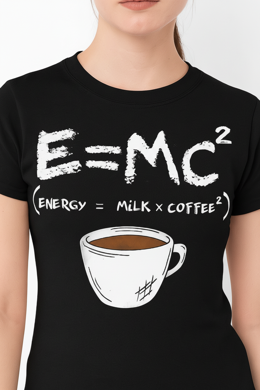 WOMEN'S BLACK E=MC(Sq.) REGULAR FIR TSHIRT