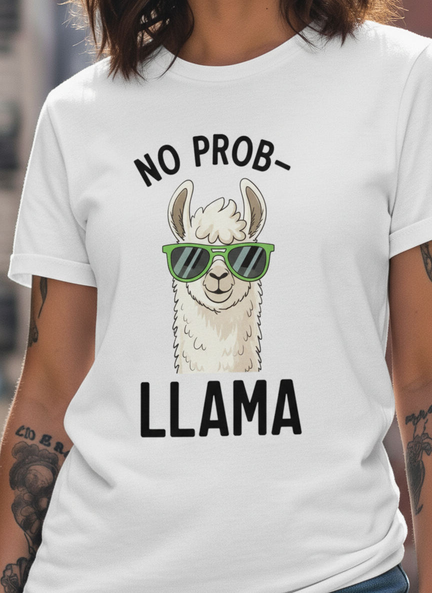 WOMEN'S WHITE NO PROB-LLAMA REGULAR FIT TSHIRT