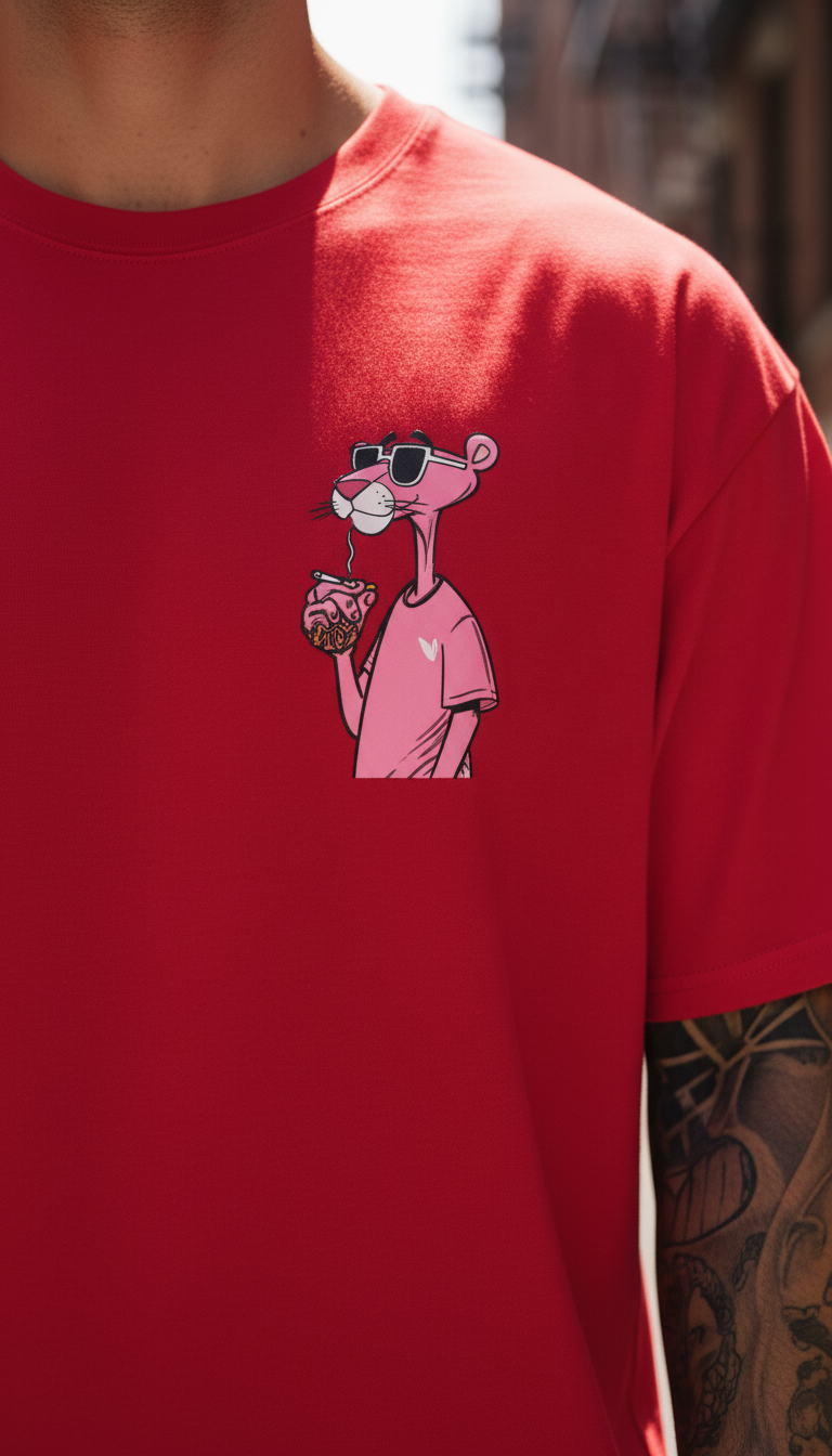 UNISEX RED PINK PANTHER OVERSIZE FIT TSHIRT