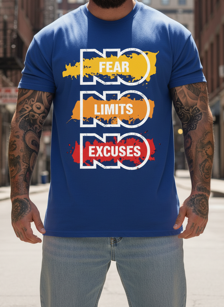 UNISEX BLUE NO FEAR NO LIMIT NO EXCUSES OVERSIZE FIT TSHIRT