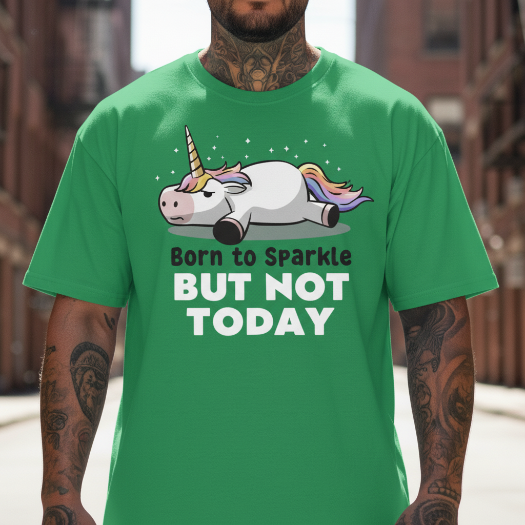 UNISEX GREEN BORN TO SPARKLE BUT NOT TODAY OVERSIZE FIT TSHIRT