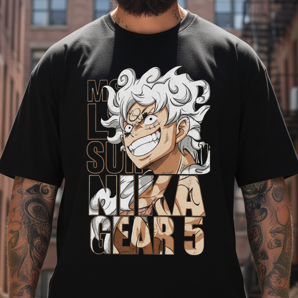 UNISEX BLACK MONKEY D LUFFY - NIKA GEAR 5 OVERSIZE FIT TSHIRT