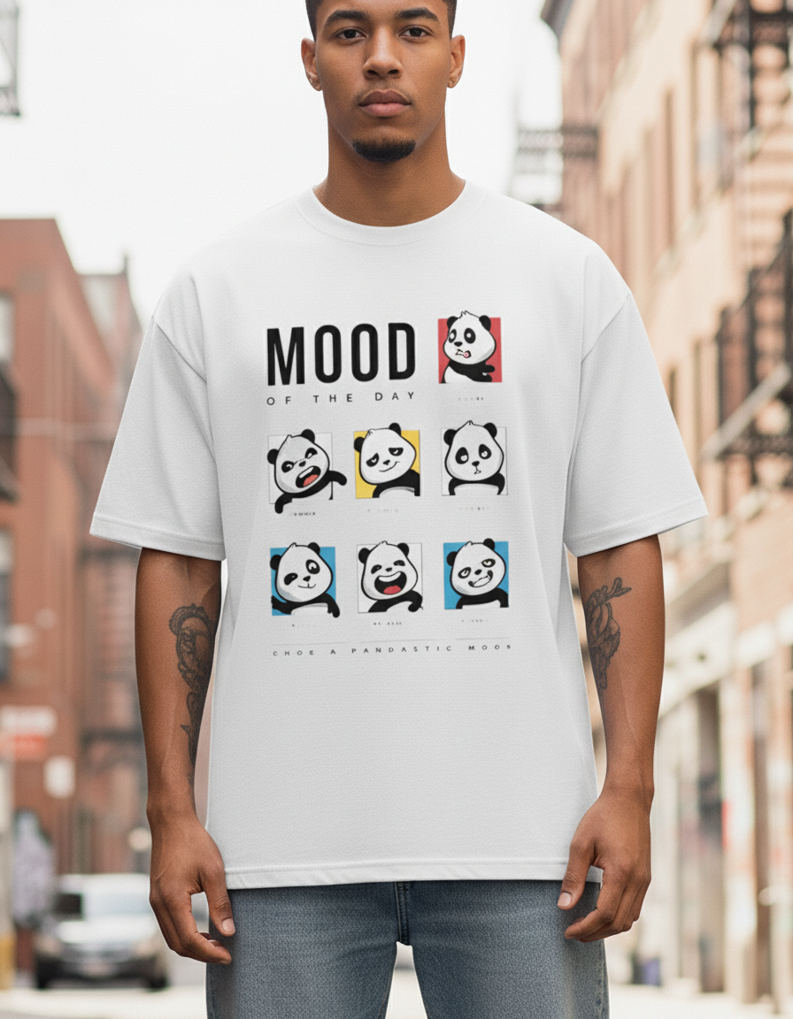 UNISEX WHITE MOOD OF THE DAY OVERSIZE FIT TSHIRT