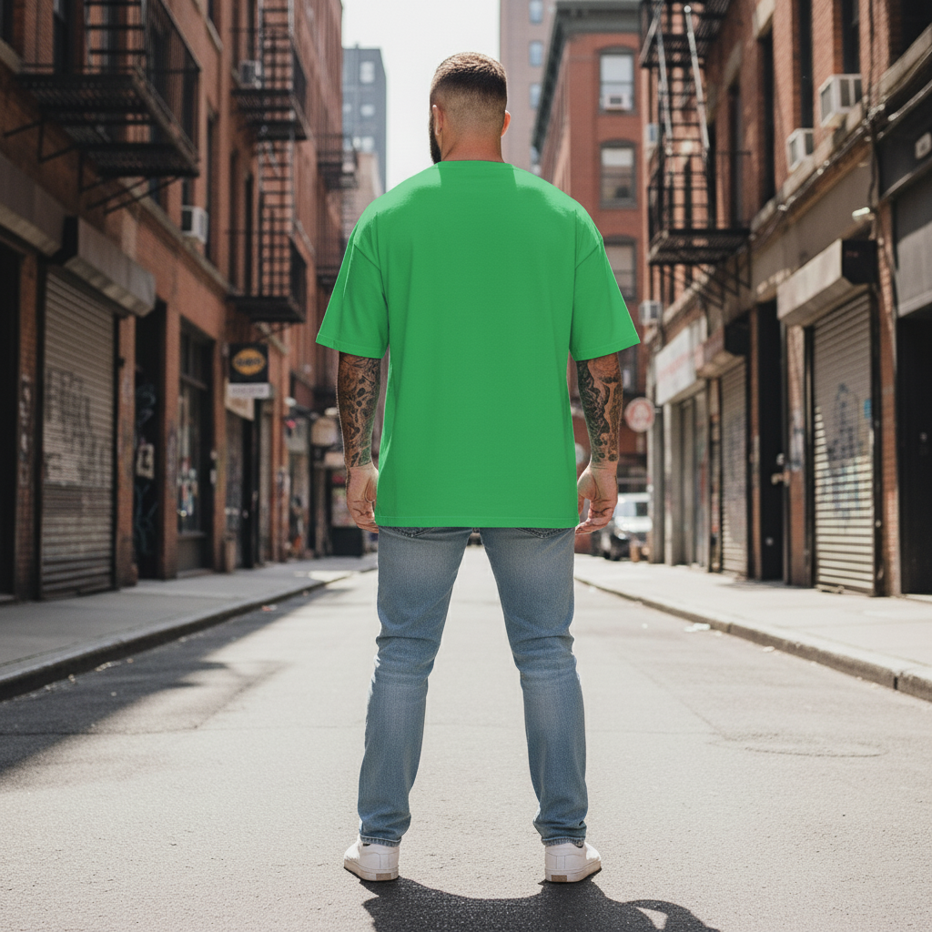 UNISEX GREEN STRAWHATS CREW OVERSIZE FIT TSHIRT