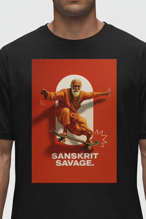 UNISEX BLACK SANSKRIT SAVAGE OVERSIZE FIT TSHIRT