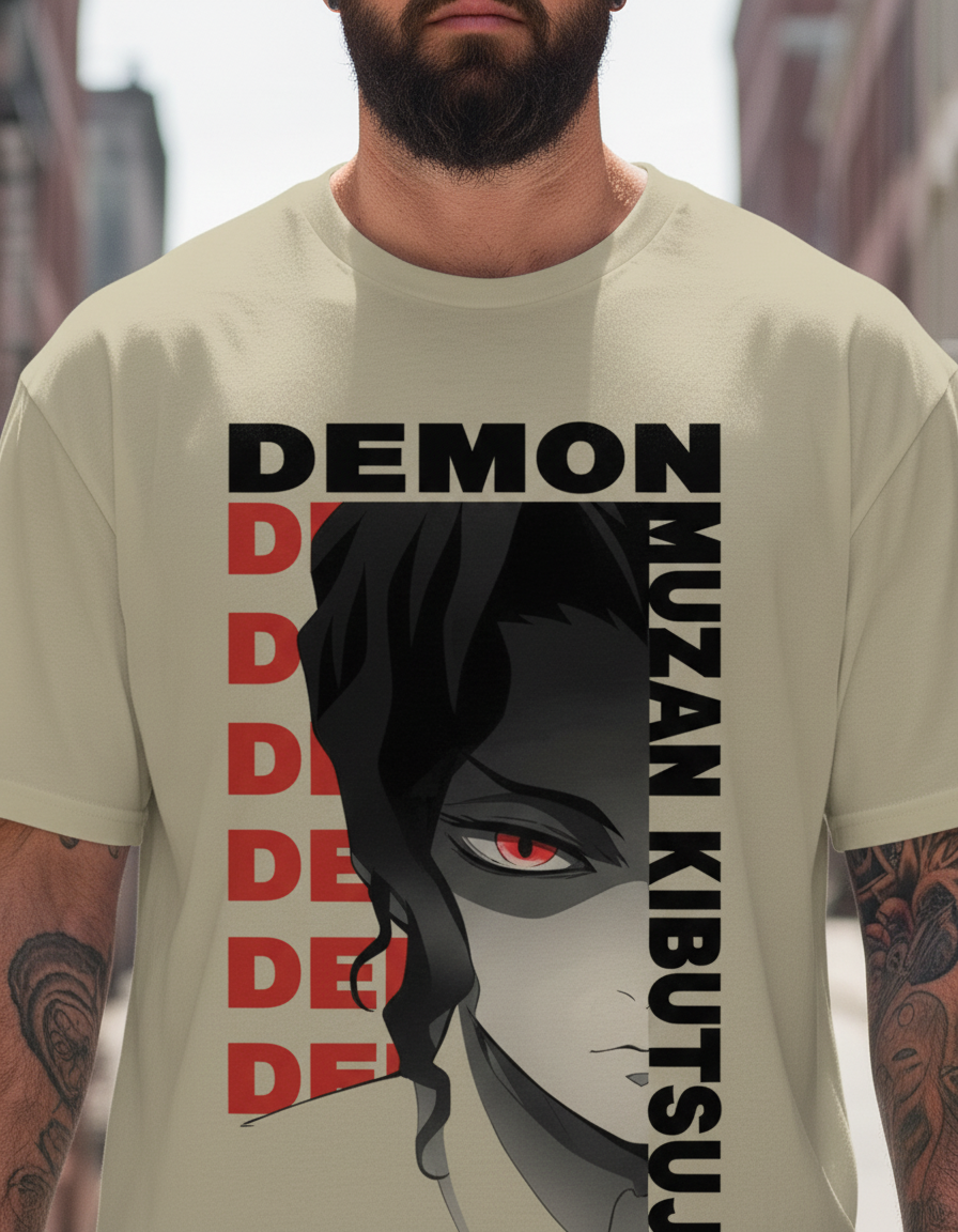 UNISEX BEIGE  DEMON KING - MUZAN KIBUTSUJI OVERSIZE FIT TSHIRT