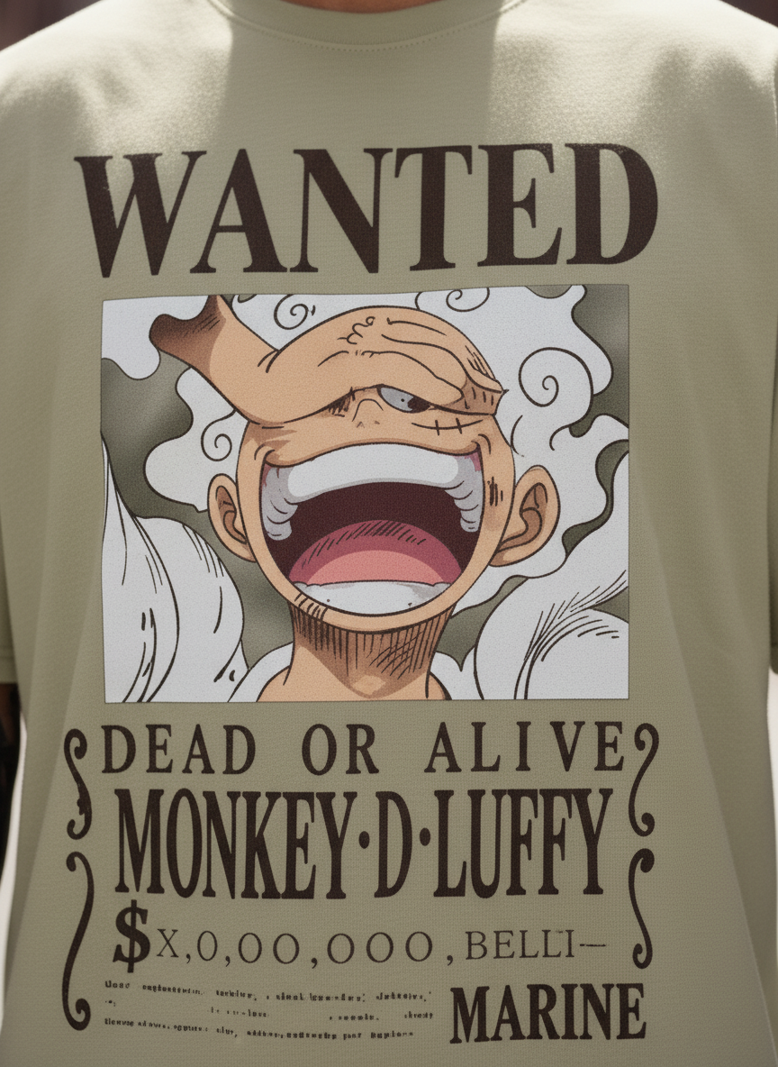 UNISEX BEIGE  MONKEY D. LUFFY - DEAD OR ALIVE WANTED POSTER OVERSIZE FIT TSHIRT