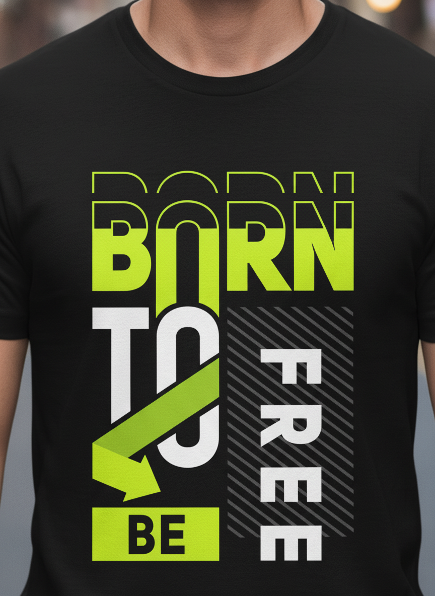 UNISEX BLACK BORN TO BE FREE REGULAR FIT TSHIRT
