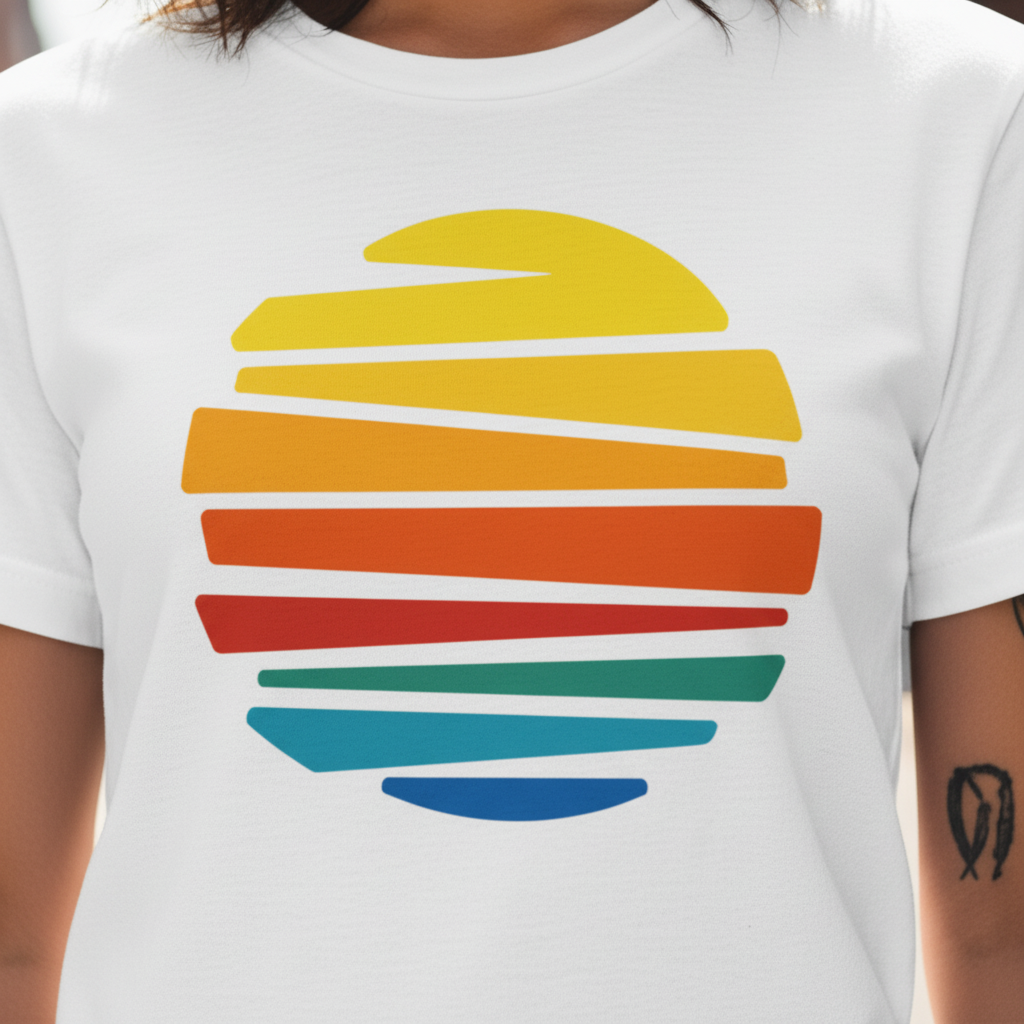 WOMEN'S WHITE RAINBOW SUN REGULAR FIT TSHIRT
