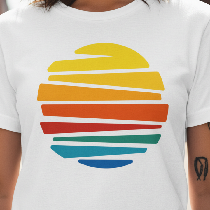 WOMEN'S WHITE RAINBOW SUN REGULAR FIT TSHIRT