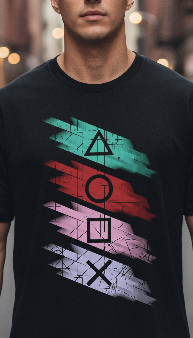 UNISEX BLACK PLAYSTATION SWIPE REGULAR FIT TSHIRT
