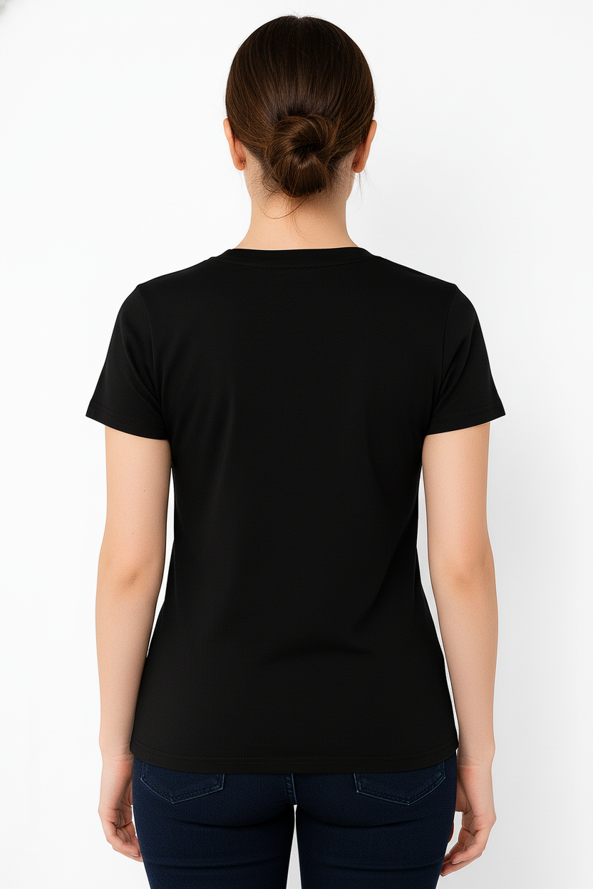 WOMEN'S BLACK MONOCHROME BLOOM REGULAR FIT TSHIRT