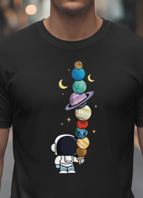 UNISEX BLACK LITTLE ASTRONOMER REGUALR FIT TSHIRT