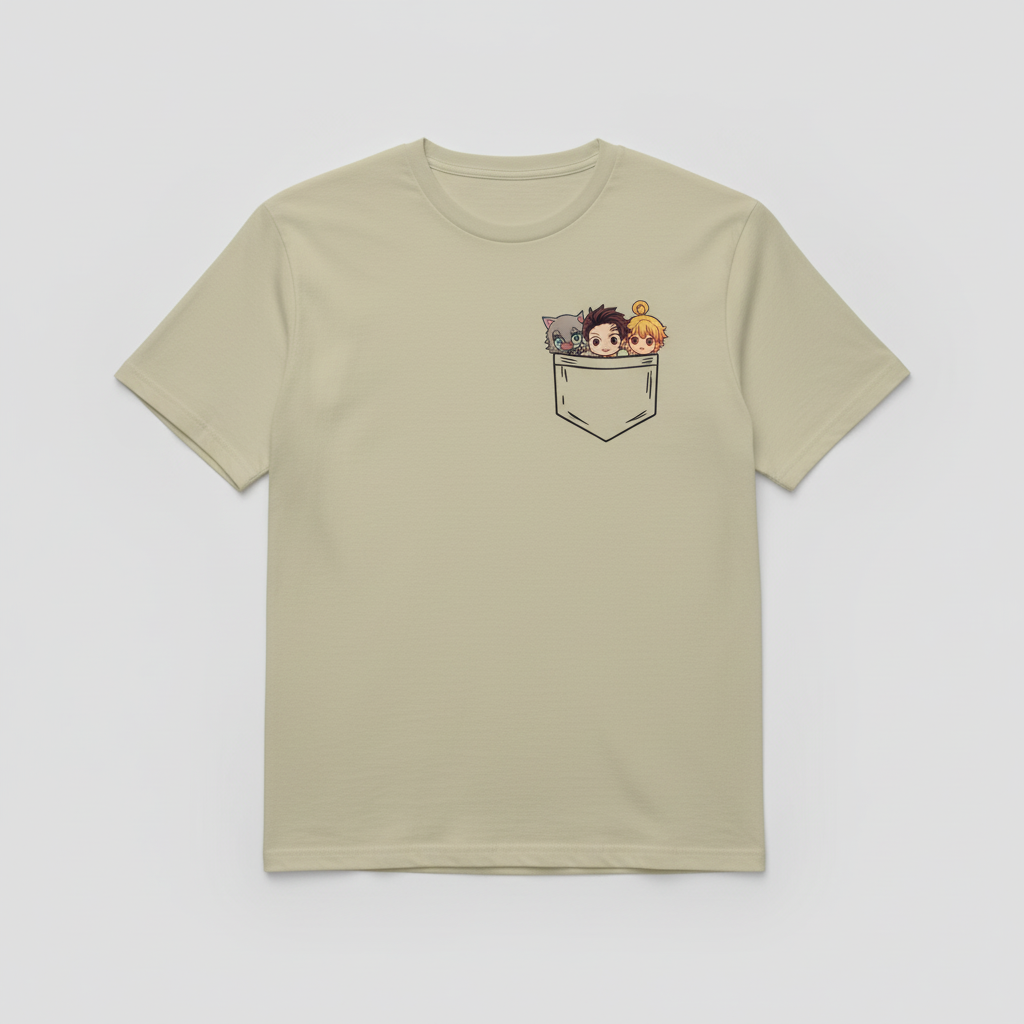 UNISEX BEIGE  POCKEY DEMON SLAYERS OVERSIZE FIT TSHIRT