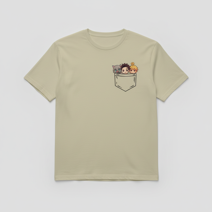 UNISEX BEIGE  POCKEY DEMON SLAYERS OVERSIZE FIT TSHIRT