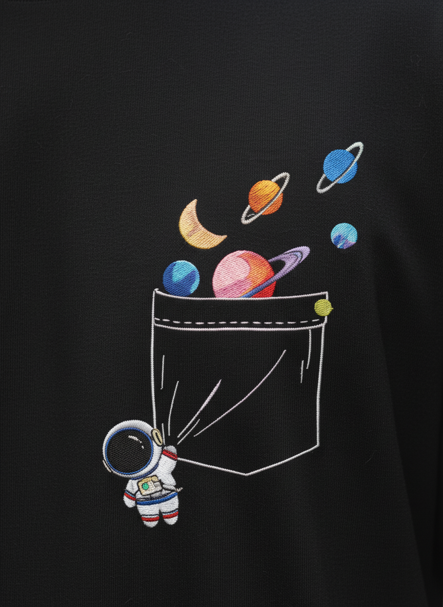 UNISEX BLACK CELESTIAL POCKET OVERSIZE FIT TSHIRT