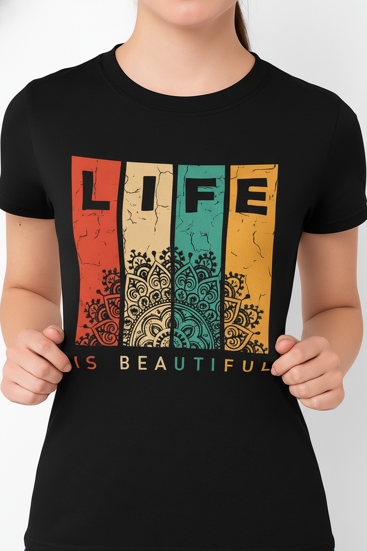 WOMEN'S BLACK LIFE IS BEAUTIFUL REGULAR FIT TSHIRT