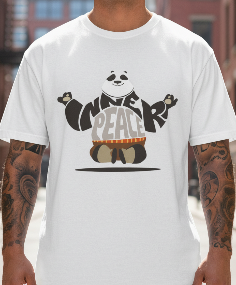 UNISEX WHITE KUNG FU PANDA - INNER PEACE OVERSIZE FIT TSHIRT