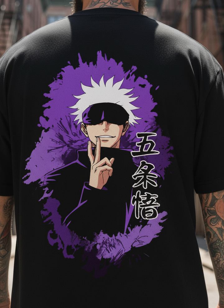 UNISEX BLACK GOJO SATORU - PURPLE HOLLOW OVERSIZE FIT TSHIRT