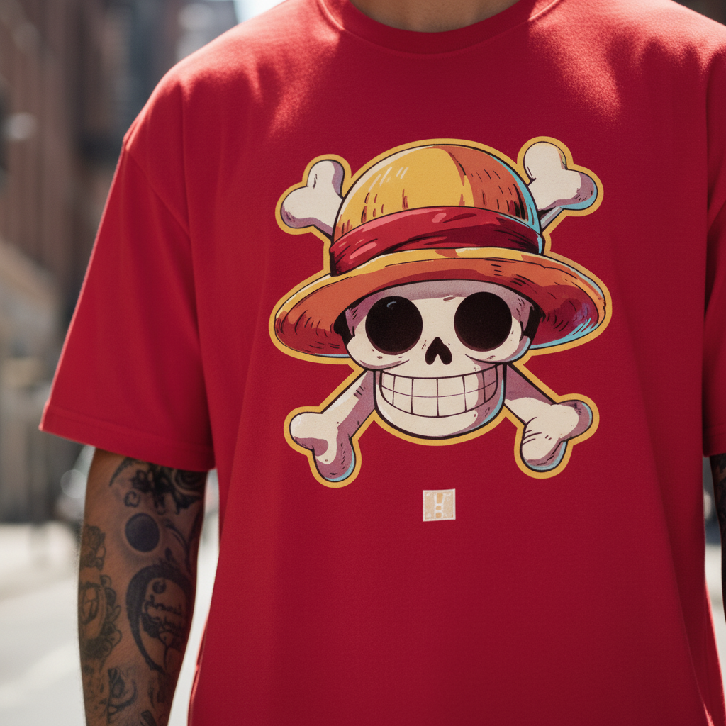 UNISEX RED STRAW HAT OVERSIZE FIT TSHIRT