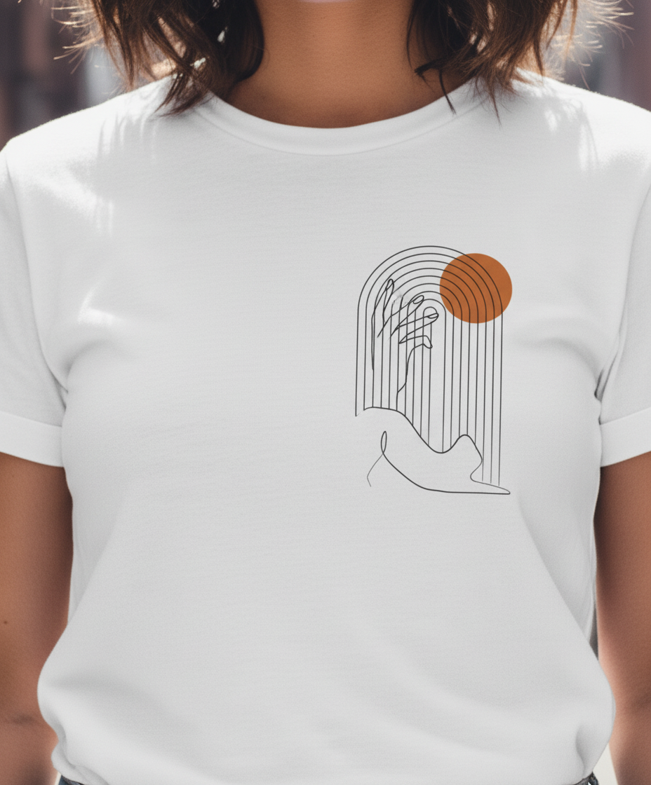 WOMEN'S WHITE GEOMETRIC SUN REGULAR FIT TSHIRT