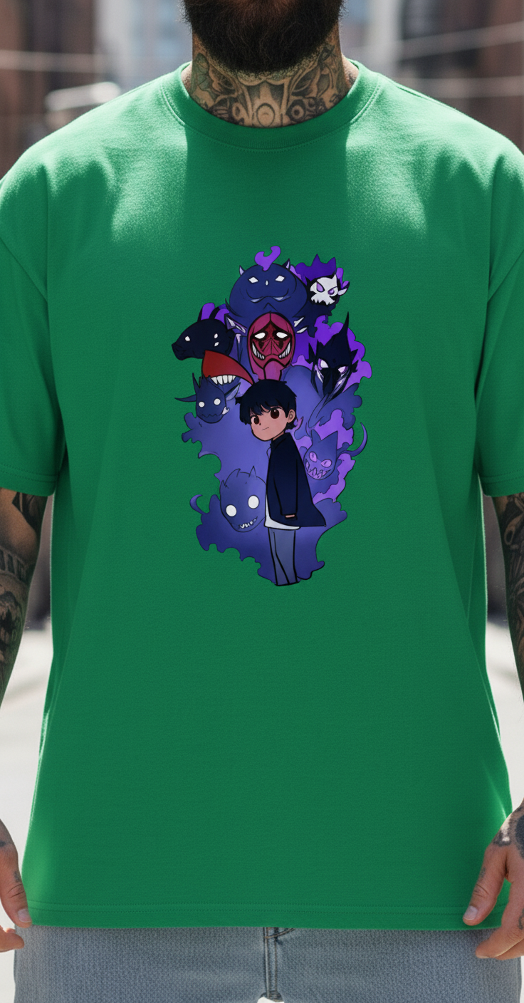 UNISEX GREEN SOLO LEVELLING OVERSIZE FIT TSHIRT