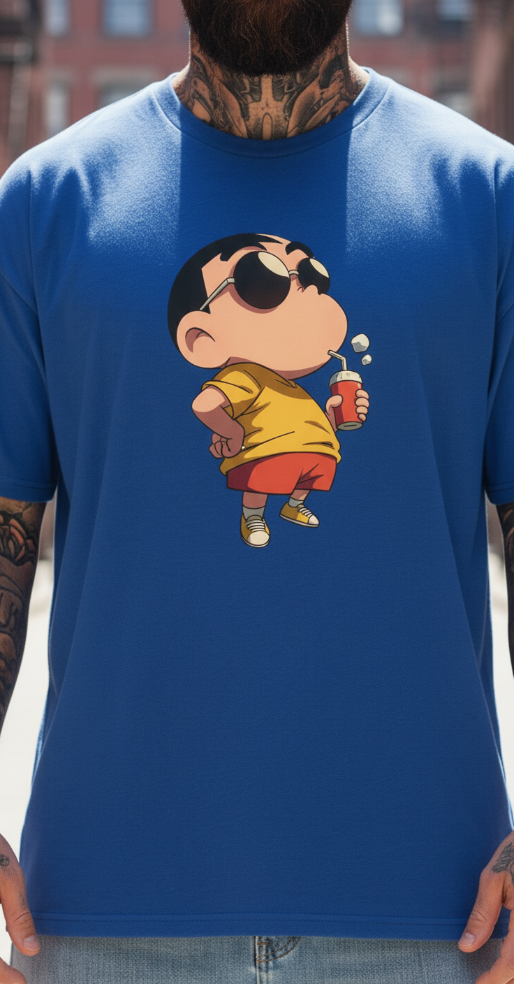UNISEX ROYAL BLUE CHILL SHINCHAN OVERSIZE FIT TSHIRT