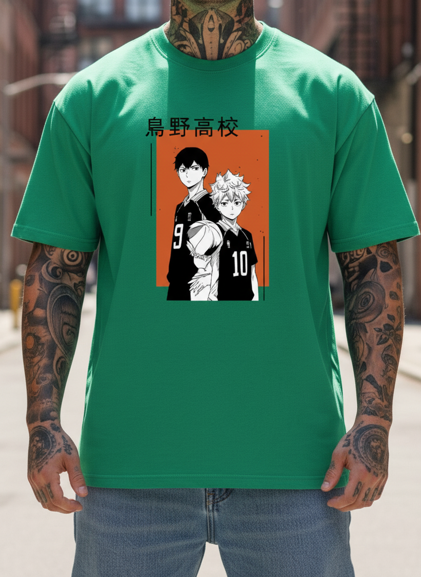 UNISEX GREEN HINATA KAGEYAMA OVERSIZE FIT TSHIRT