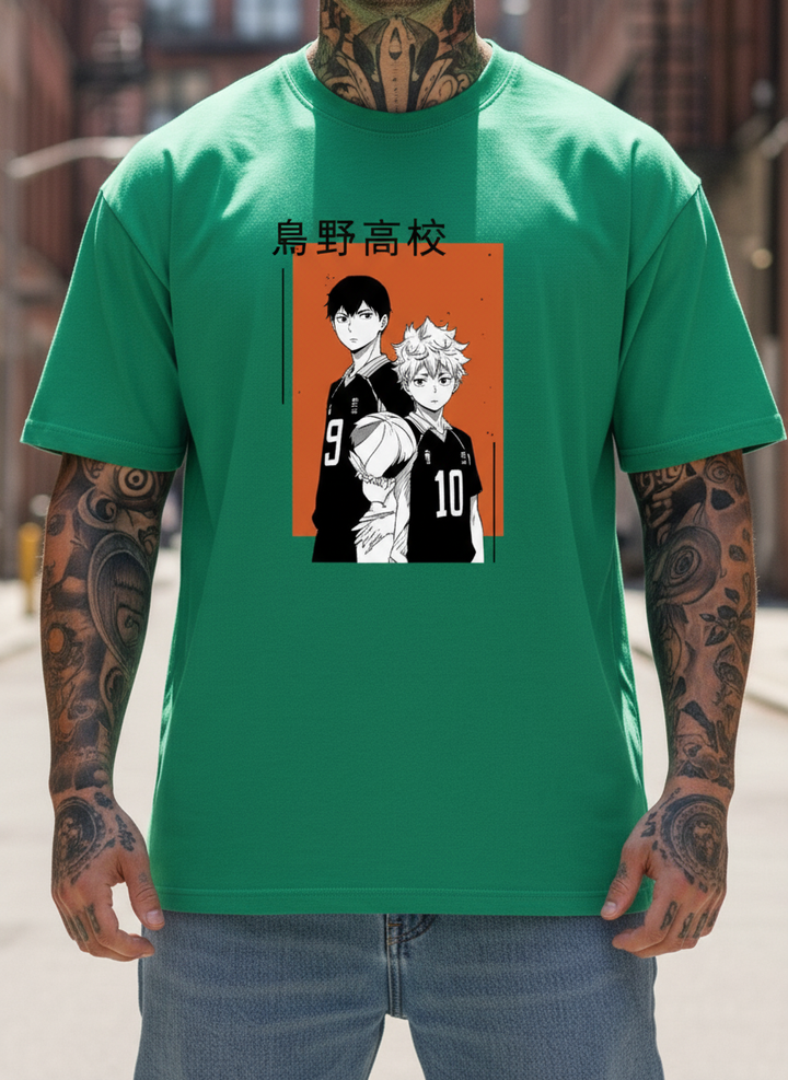 UNISEX GREEN HINATA KAGEYAMA OVERSIZE FIT TSHIRT