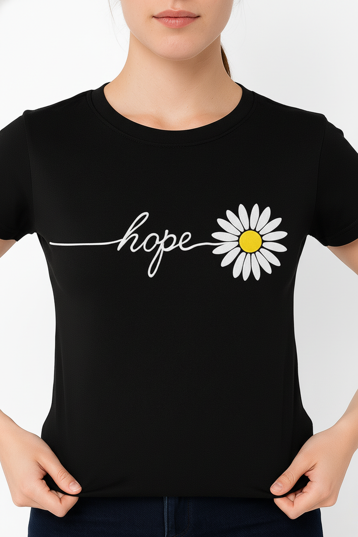 WOMEN'S BLACK MONOCHROME BLOOM REGULAR FIT TSHIRT