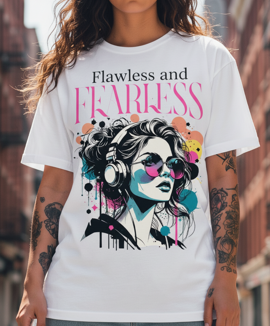 WOMEN'S WHITE FLAWLESS AND FEARLESS REGULAR FIT TSHIRT