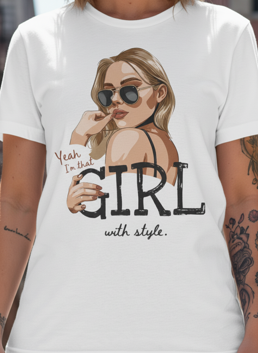 WOMEN'S WHITE GIRL WITH STYLE REGULAR FIT TSHIRT